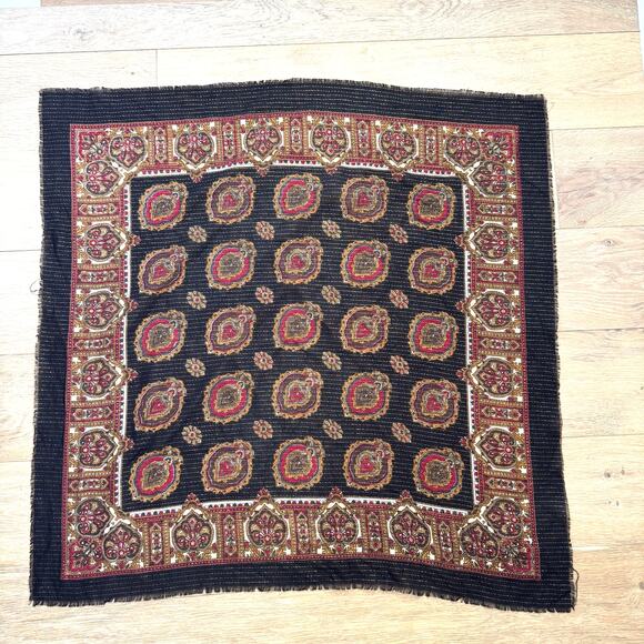 Vintage Glentex Dark Brown Paisley Floral Lightweight Boho Square Scarf - Picture 1 of 9